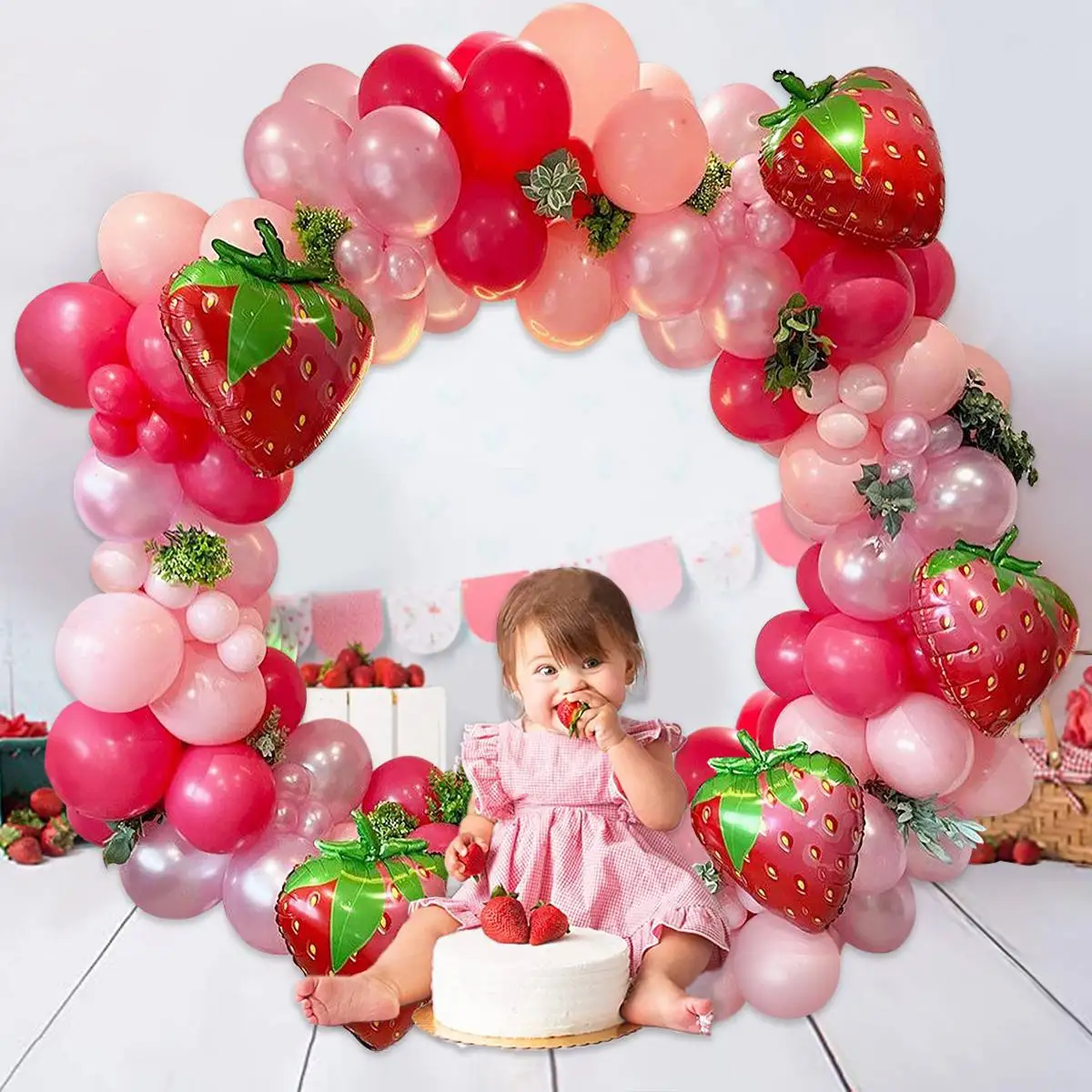 Strawberry Party Balloon Garland Arch Kit 1st Happy Birthday Party Decor Girls Baby Shower Strawberry Theme Decor Latex Balloons