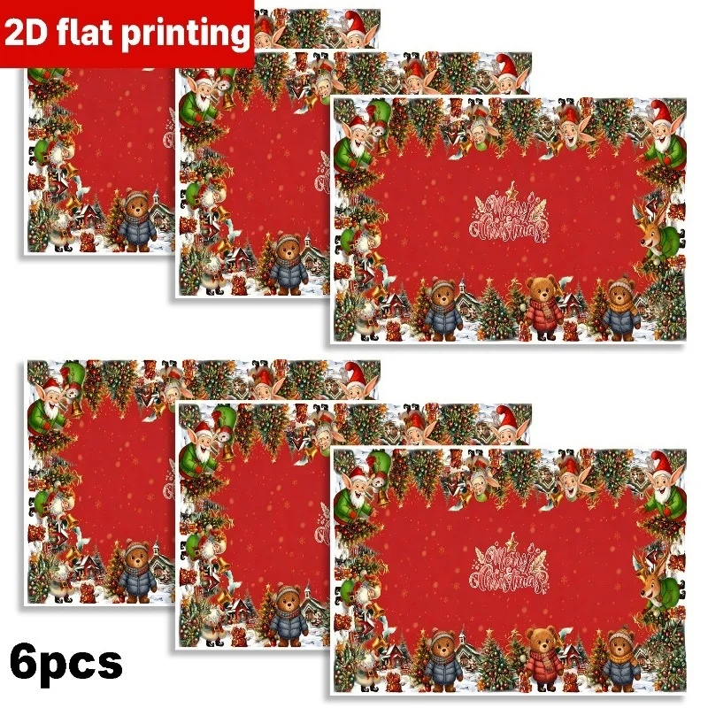 Gingerbread Man Coffee Cup Snowflake Star Print Table Mat Retro Red Xmas Holiday Dining Table Decoration for Home