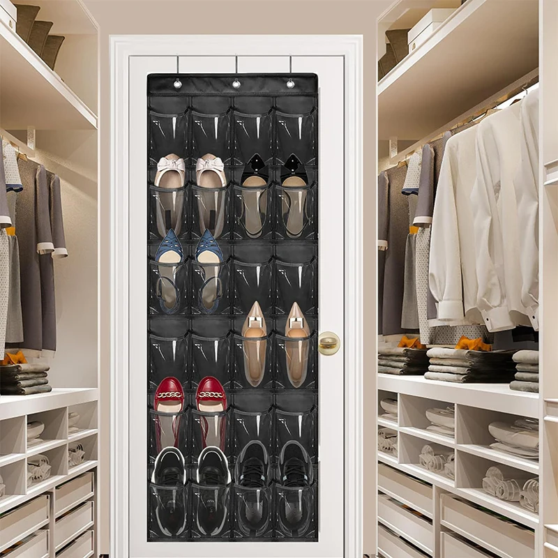 24 Pocket Over The Door Shoe Organizer Storage Bag For Shoes Sturdy Hanging Closet Rack Space-Saving Home Storage Solution