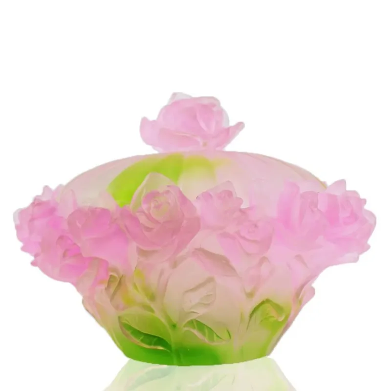 Crystal Glaze Candy Jar Rose Embossed Luxury Size D30*H15cm OEM Custom Color Sealed Storage for Home Party Wedding Decor Gift