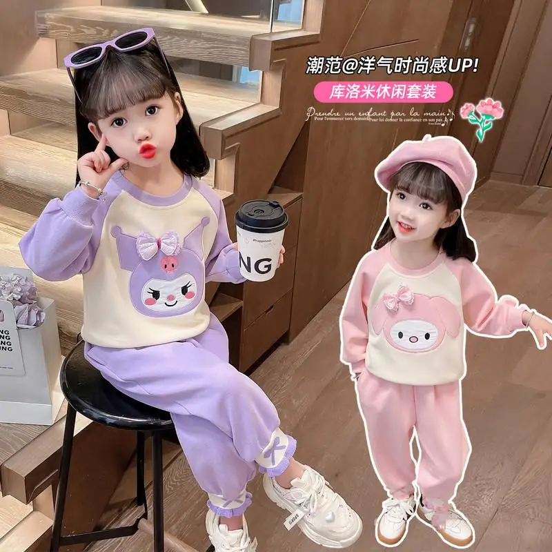

Sanrio My Melody Girl Motion спортивный костюм длинные штаны Kawaii аниме студенческие весенне-осенние повседневные топы комплект из 2 предметов детская одежда