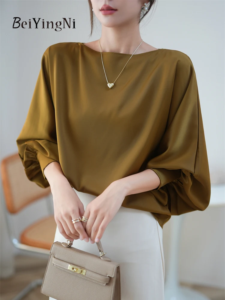 Beiyingni French Elegant Loose Blusas Women Batwing Sleeve Luxury Solid Color Long Sleeve Shirts Female Vintage High Street Tops