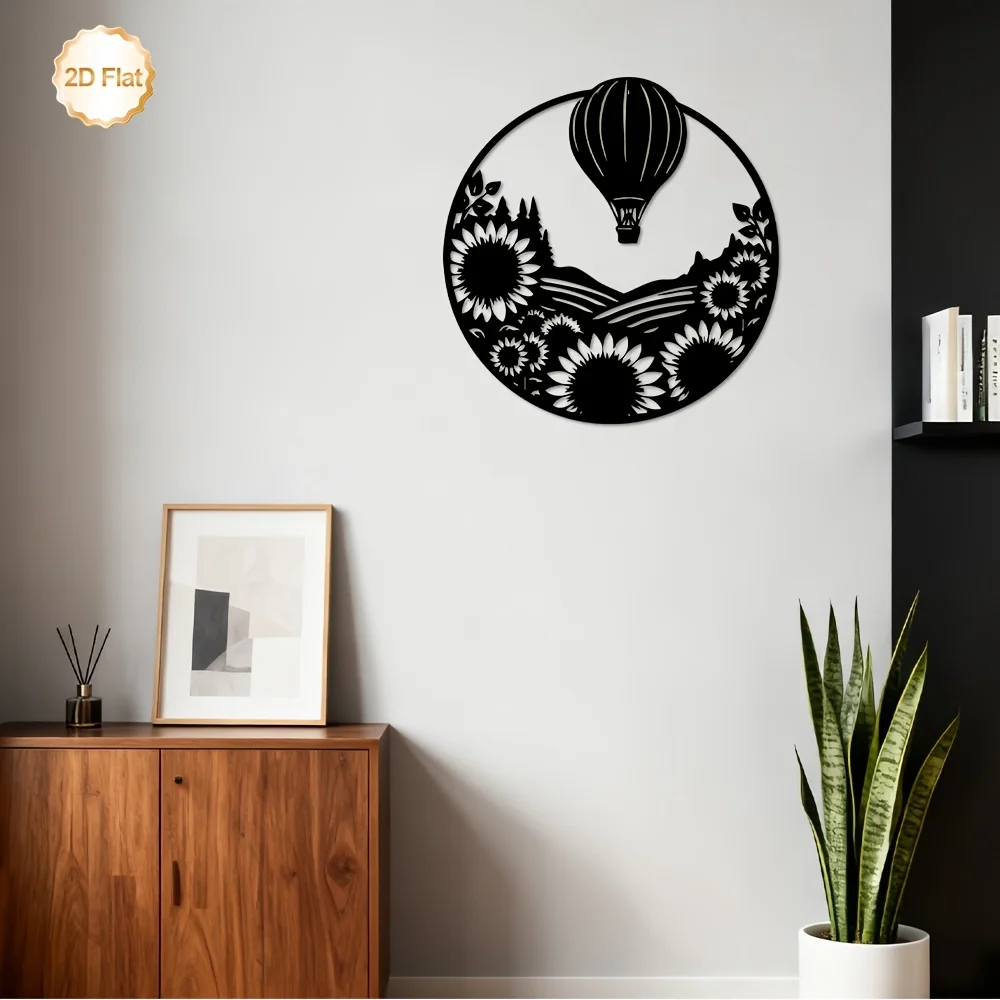 CIFBUY Metal Wall Art 2D Flat Iron Sunflower Hot Air Balloon Sculpture Indoor Outdoor Living Room Bedroom Farmhouse Garden Home