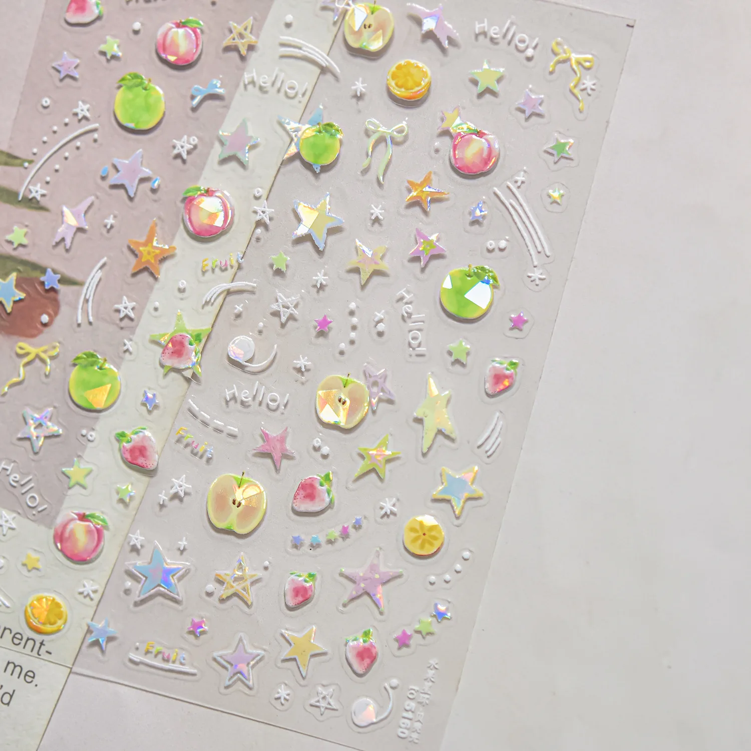 น่ารักไส้กรอกสุนัขผลไม้ Love Hearts Nail Art Decals Apple Cherry Bone 5D สติกเกอร์เล็บ Self กาวตกแต่งเล็บ Decal