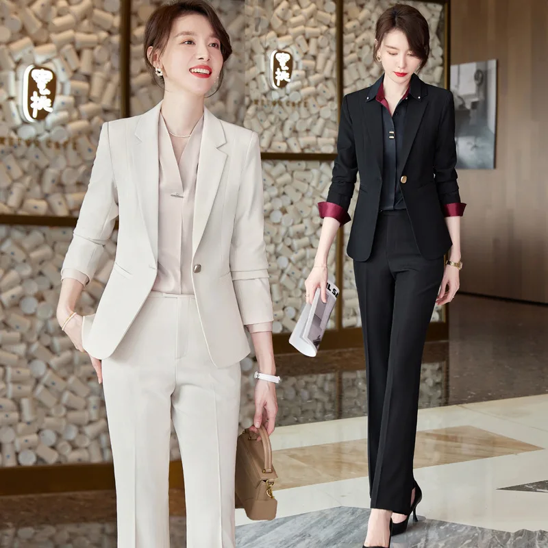 

Beige Suit Women's Autumn and Winter Temperament Goddess Style Business Wear Civil Servant Interview Formal Wear Suit Overalls