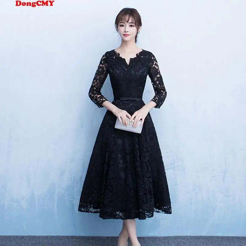 ใหม่ลูกไม้ V คอชุดราตรี DONGCMY ELEGANT PLUS ขนาดค็อกเทลแฟชั่นปาร์ตี้ VESTIDOS ROBES SOIREES สำหรับสตรี