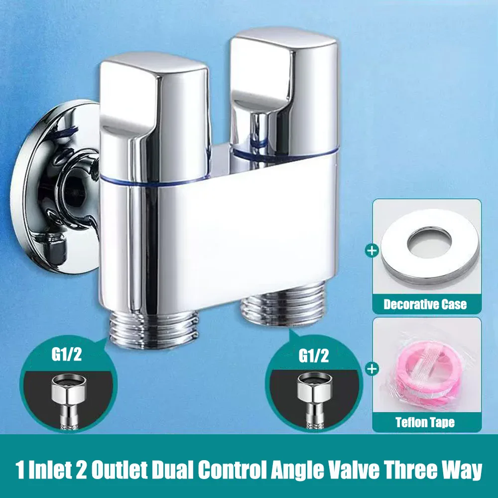 Brass 1 Inlet 2 Outlet Dual Control Angle Valve Three Way For Toilet 1/2 Port Water Inlet Valve Bathroom Faucet Pipe Accessories