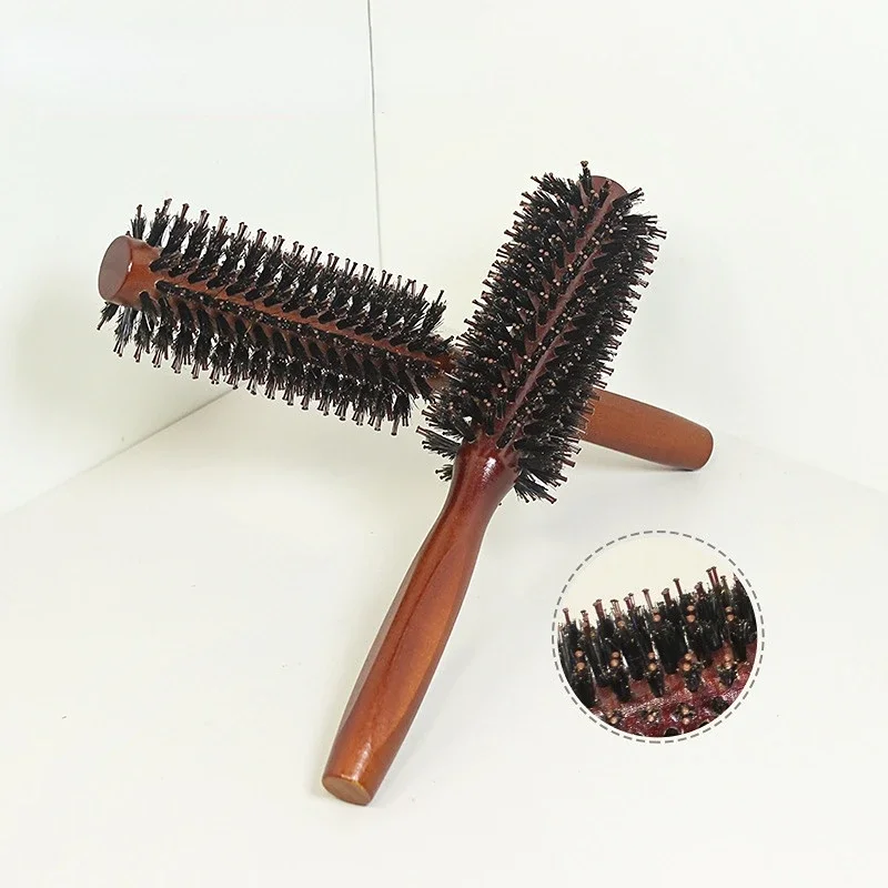 3 Types Straight Twill Hair Comb Natural Boar Bristle Rolling Brush Round Barrel Blowing Curling DIY Hairdressing Styling Tool