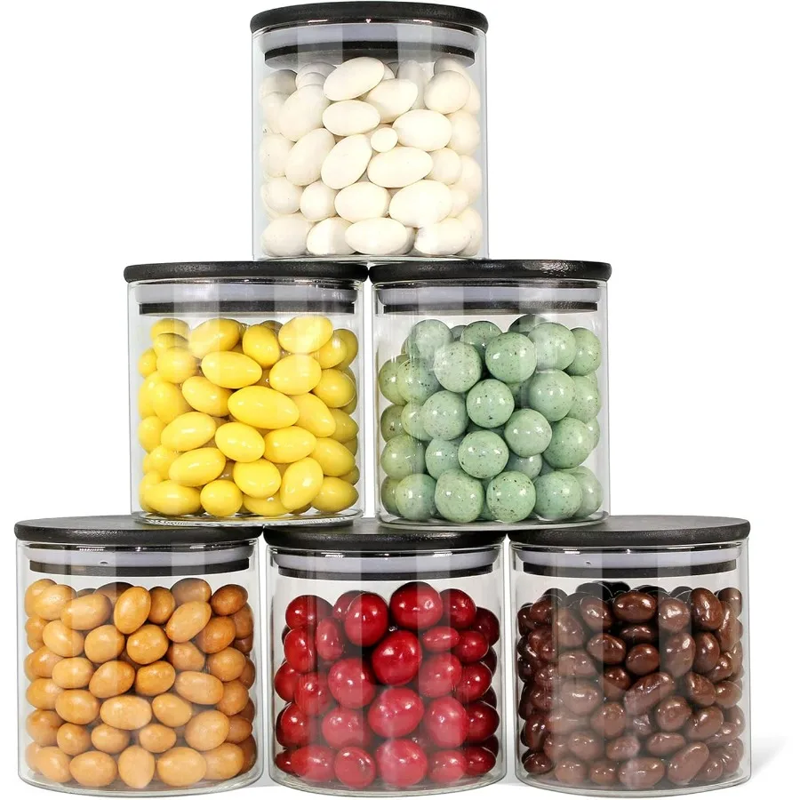 

Urban Green Glass Jars with Airtight Black Lids for Kitchen Food Storage: Durable Glass Canisters Sets with Secure Seals Ideal