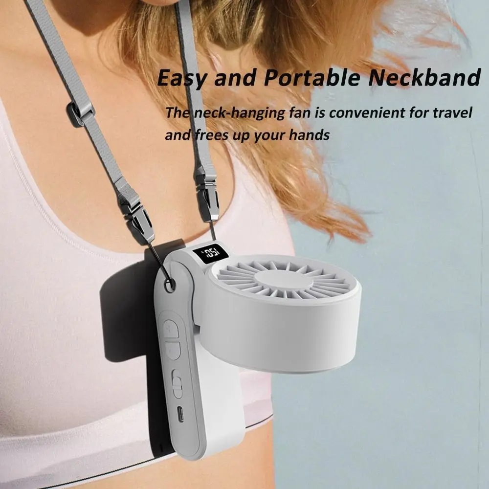 

High Speed Handheld Fan Digital Display High Wind Power USB Fan 3000mAh Battery Rechargeable Battery Foldable Fan Hanging Neck