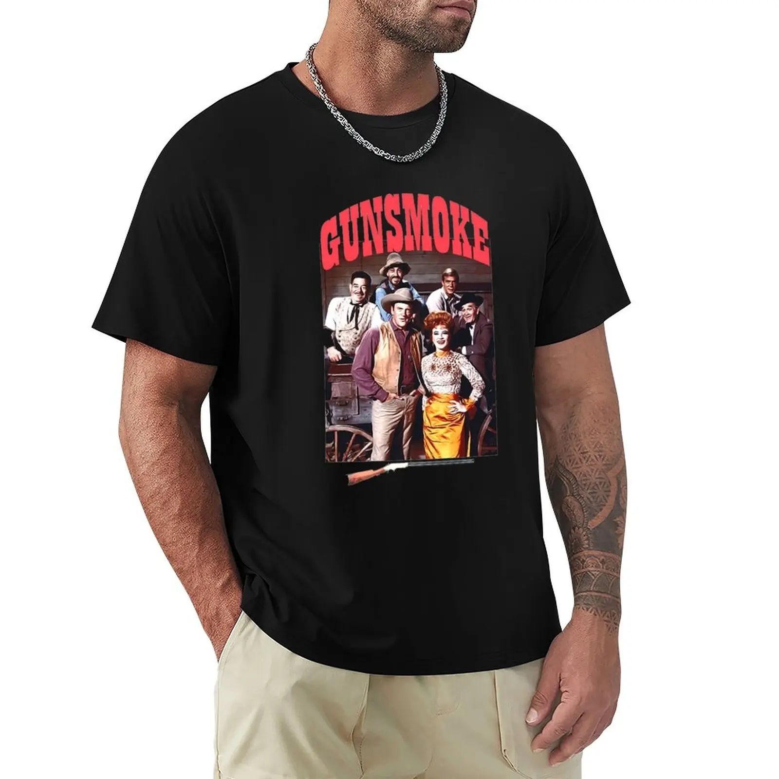 

Cast of Gunsmoke Mat Dillon and Kitty, Doc and Festus T-Shirt heavyweight t shirts Short sleeve tee plain t shirts men