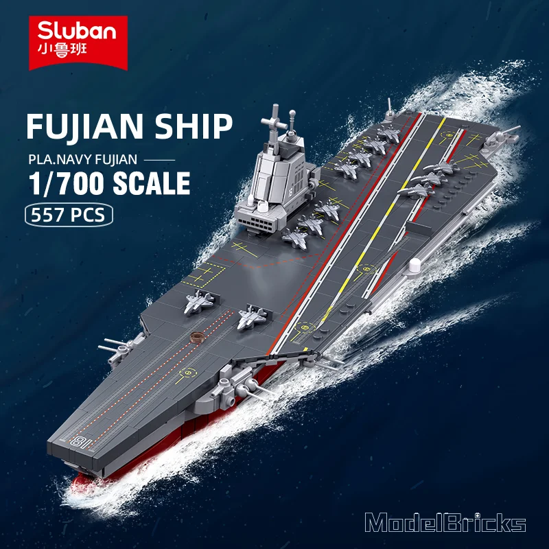 Sluban Building Block Toys Ship B1211 Chinese Carrier Vessels Fu Jian Ship 557PCS Model Bricks Compatible With Leading Brands