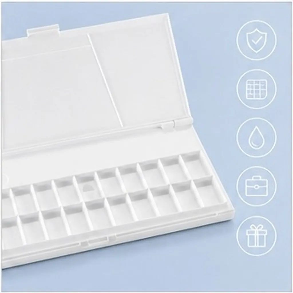 Rectangular Color Mixing Box for Painting – Hard Plastic Art Supply, Elegant Simple Design, White