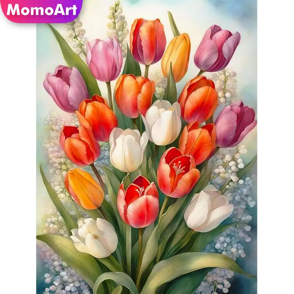Momoart New Arrival Diamond Embroidery Tulip Flower Cross Stitch Kits Art Diamond Mosaic Animal Painting Handmade Hobby