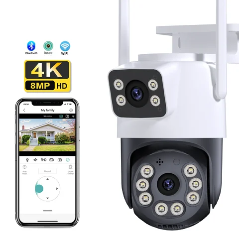 4K 8MP PTZ WiFi 카메라 듀얼 스크린 자동 추적 야간 투시 CCTV 감시 카메라 실외 6MP 보안 IP 카메라 icsee