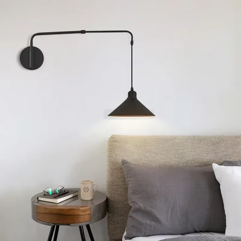 

Промышленный длинный полюс с поворотным рычагом, черный настенный светильник, светодиодный регулируемый поворотный подвесной прикроватный светильник для гостиной, обеденный стол, домашний декор