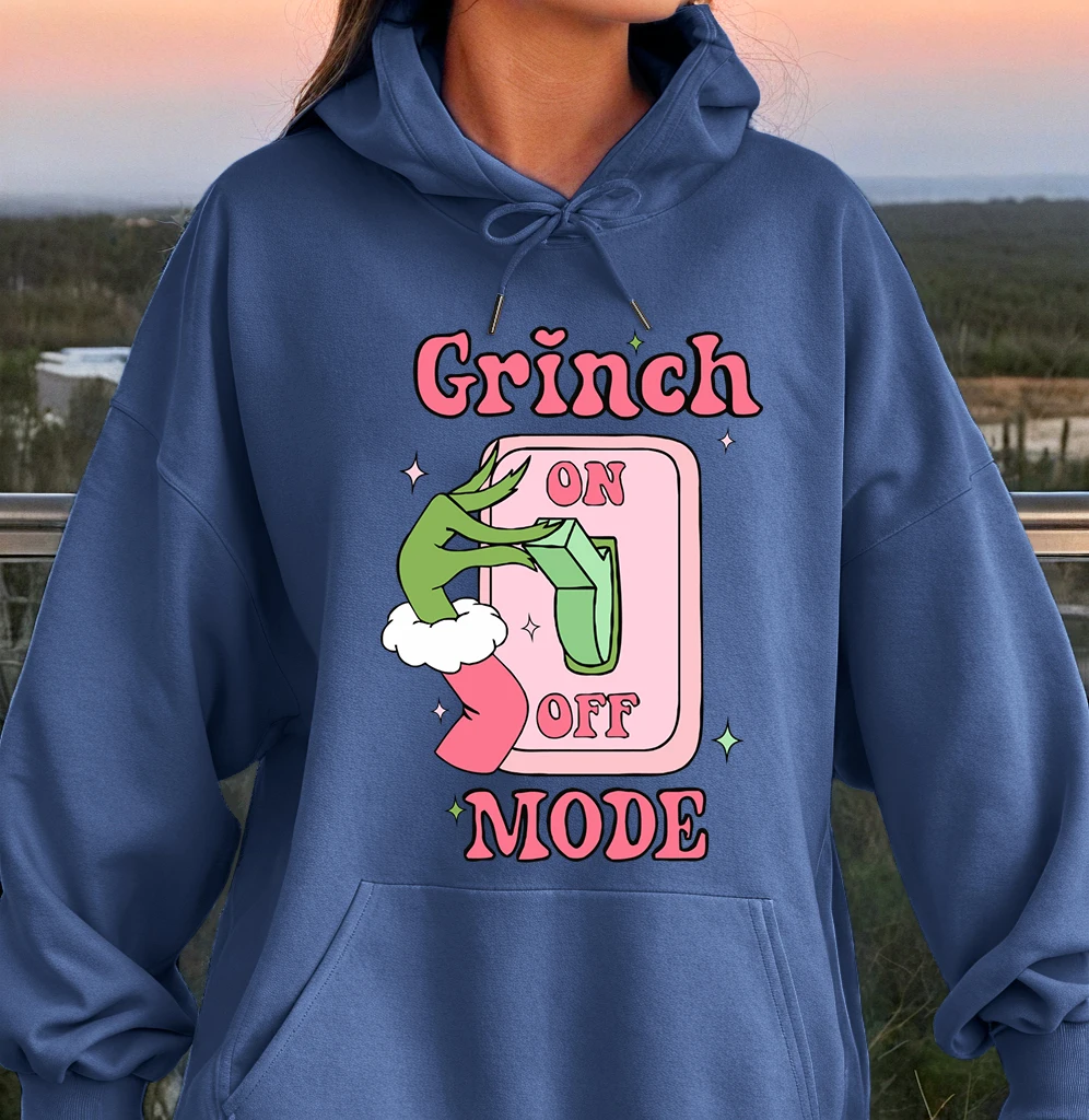 Green Haired Monsters Turn On The Switch Hoodie Woman Grinch Mode Letter Hoodies Warm Fleece Fur-Liner Women Hoody Casual Tops