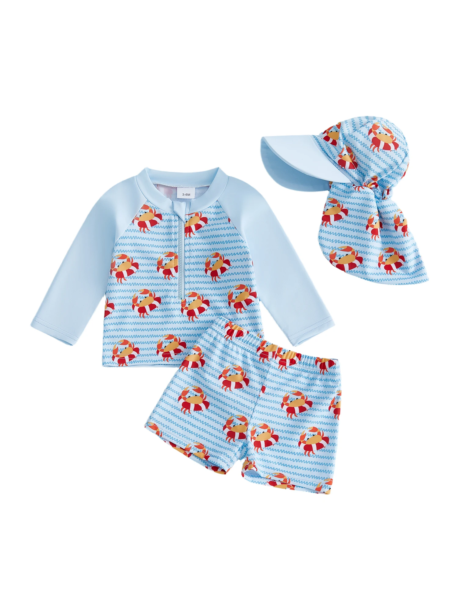 

Комплект из 3 предметов: купальник с принтом акулы для мальчиков, быстросохнущий, с длинным рукавом, плавками и шапочкой для защиты от солнца