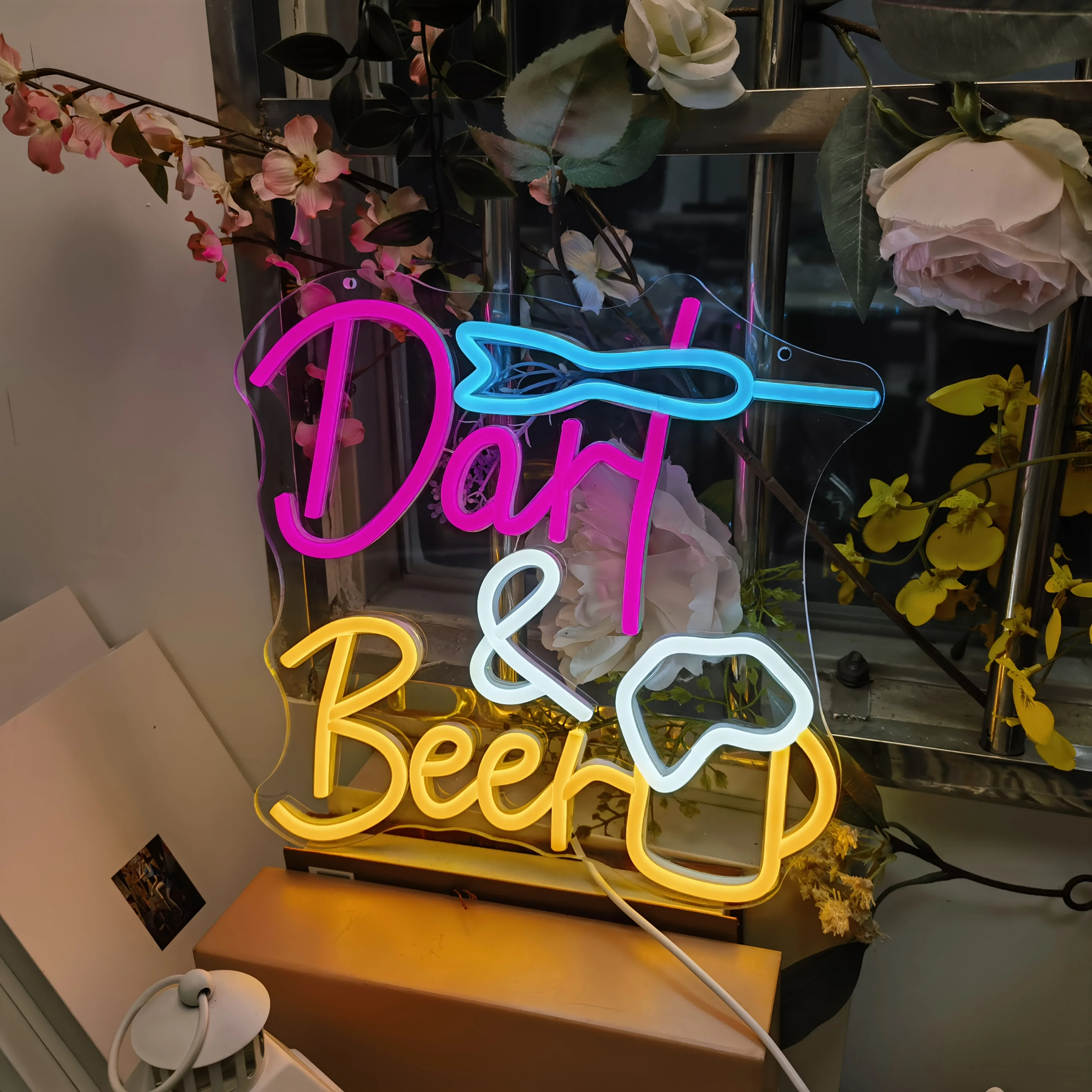 Dart Neon Sign Beer LED Neon Signs Dart Beer Neon Light for Man Cave Home Wall Decor USB LED Signs for Beer Bars Clubs Game Room