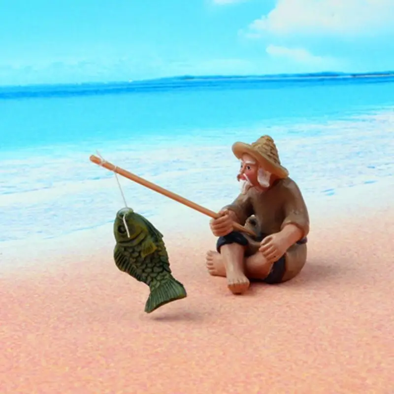 A6HD Trang trí đồ trang trí thủy sinh Fisherman Figurine Fish Tanks trang trí trang trí trang trí