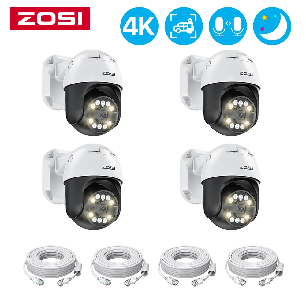 

ZOSI 2PK/4PK 4K 8MP 5MP POE PTZ Camera with AI Human Vehicle Detect Outdoor Color Night Vision Surveillance IP Security Camera