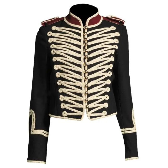 Marching Band Black Velvet Jacket Military Hussar Black Coat Costume Women Fashion Military Victorian Gothic Jacket