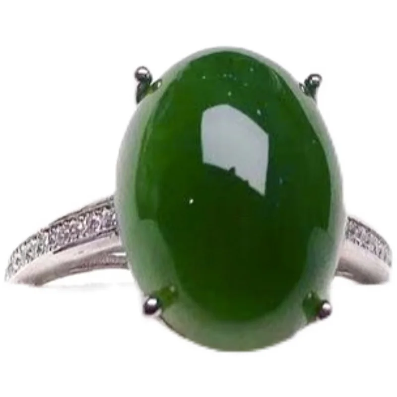 Anello di giada naturale da 6ct 10mm * 14mm anello di giada verde in argento Sterling con placcatura in oro 18 carati