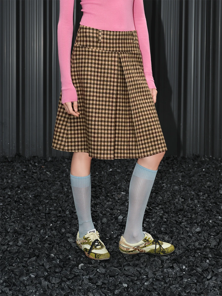 

Huiqing Autumn New Vintage Casual Loose Women's Woolen Plaid Skirt Street Sle High Waist H-ape Faionable