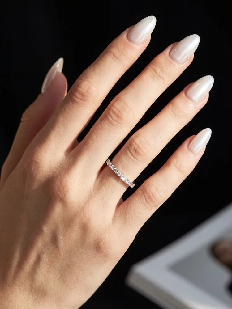 Echte 1,9MM Moissanit-Diamant Solitär Stapelbare Eheringe für Frauen 925 Sterling Silber Mode Qualität Feiner Schmuck – Detail 2