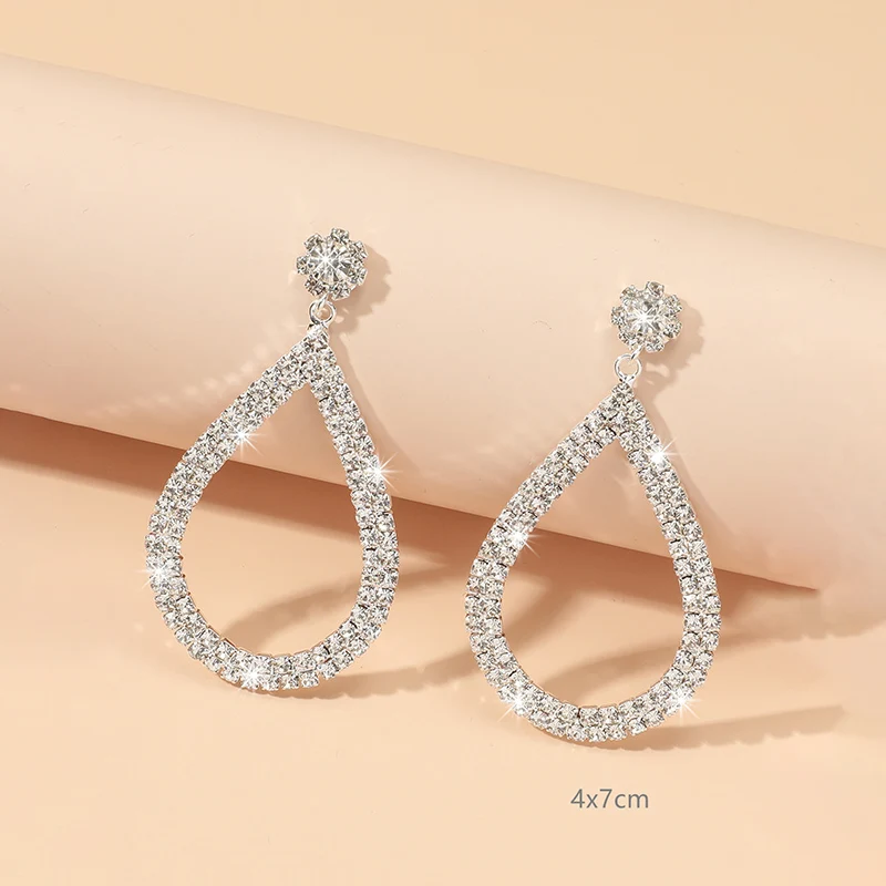 Hollow Annular Earrings For Women Simple Sparking Drop Rhinestone Earrings For Women Wedding Prom Jewelry Gift