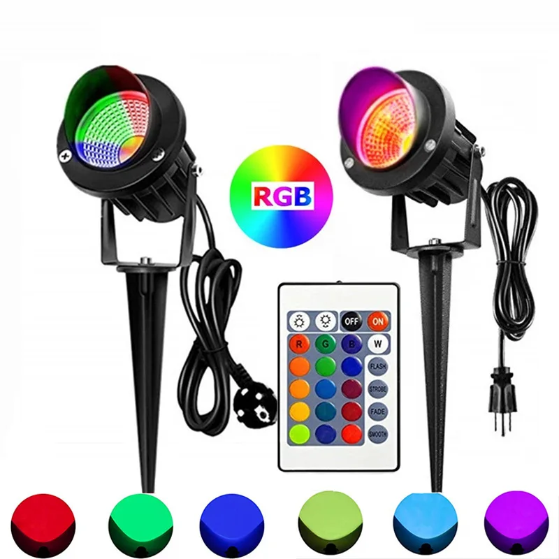 10W Outdoor RGB Garden Lamp Waterproof LED Lawn Light With Remote Control Spike Spotlight For Landscape Tree Holiday Lighting