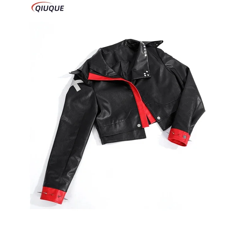 2025 11 Arcane 2 Vi 코스프레 의상 가발 게임 LOL 여성용 블랙 PU 가죽 코트 여성 재킷 변장 탑 할로윈 카니발 파티