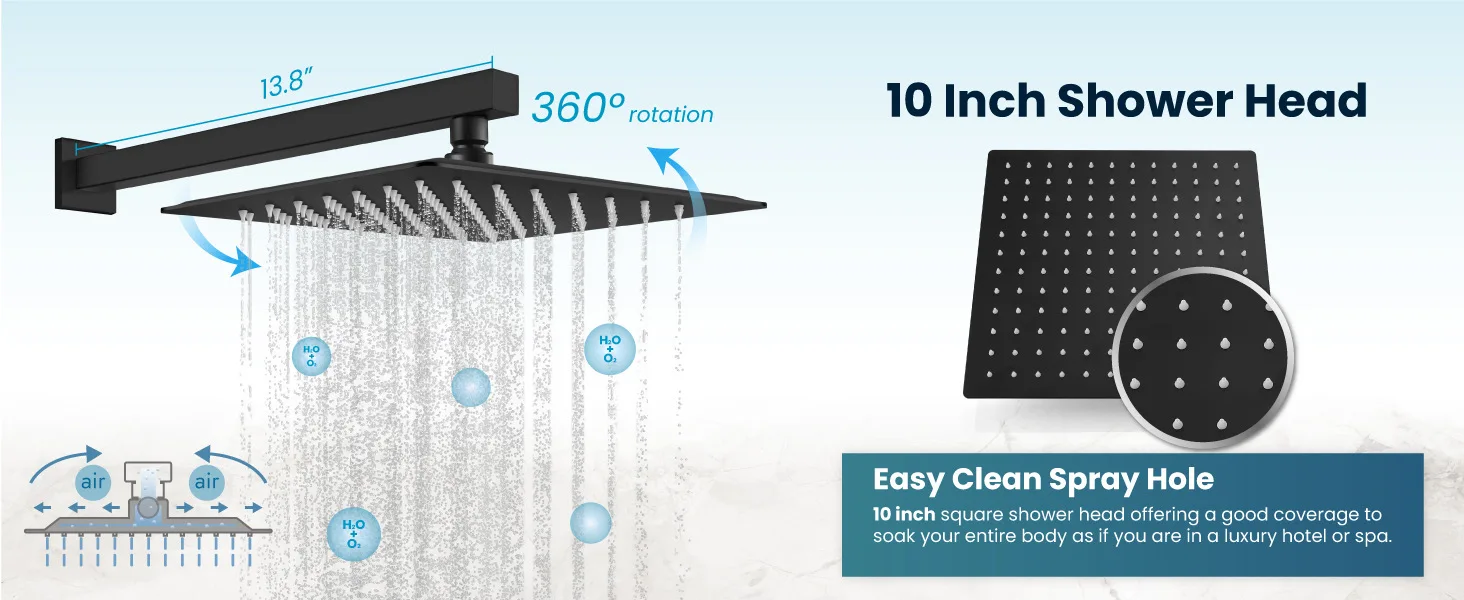 Brass Concealed Shower System With Jet & Massage Spray 10 Inch Rainfall Head Dual Handle Matte Black Set Luxury Bathroom - view 5