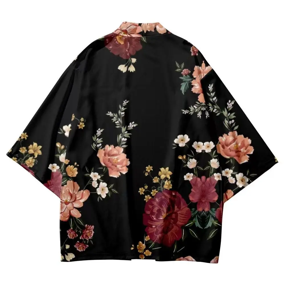 

Japanese-Chinese Style Floral Print Retro Loose Half-Sleeve Haori Sun-Proof Top Casual Light Coat