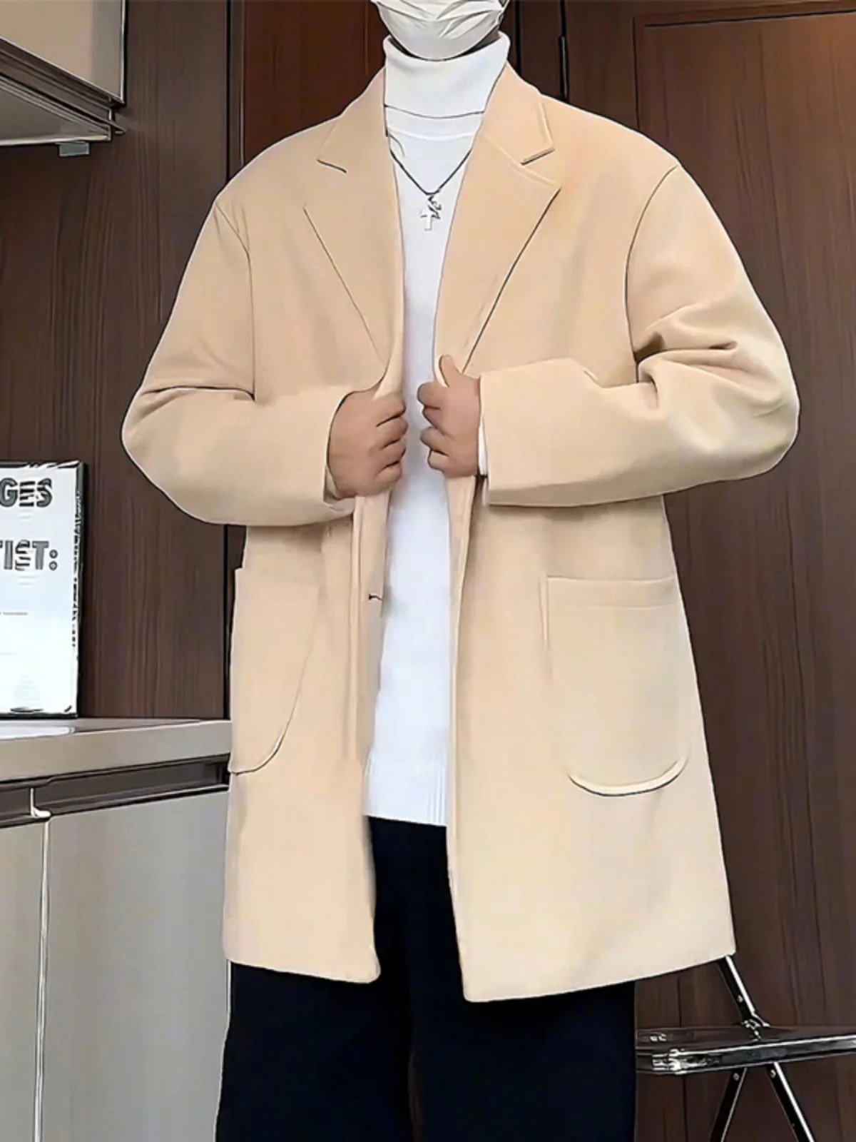 

Wool Blend Coat Men'S Mans Y2K Gothic College Fishing Men's Air Preppy Breathable Waterproof Elastic Vintage Skin Friendly Style