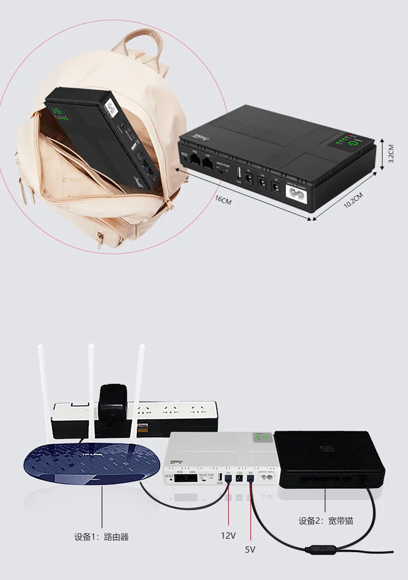 Dc 1036P 36W 10400Mah Noodstroomvoorziening Voorzien 12V/9V/5V Voor Router Ononderbroken Back-Up Houden Router Optische Modem Werk