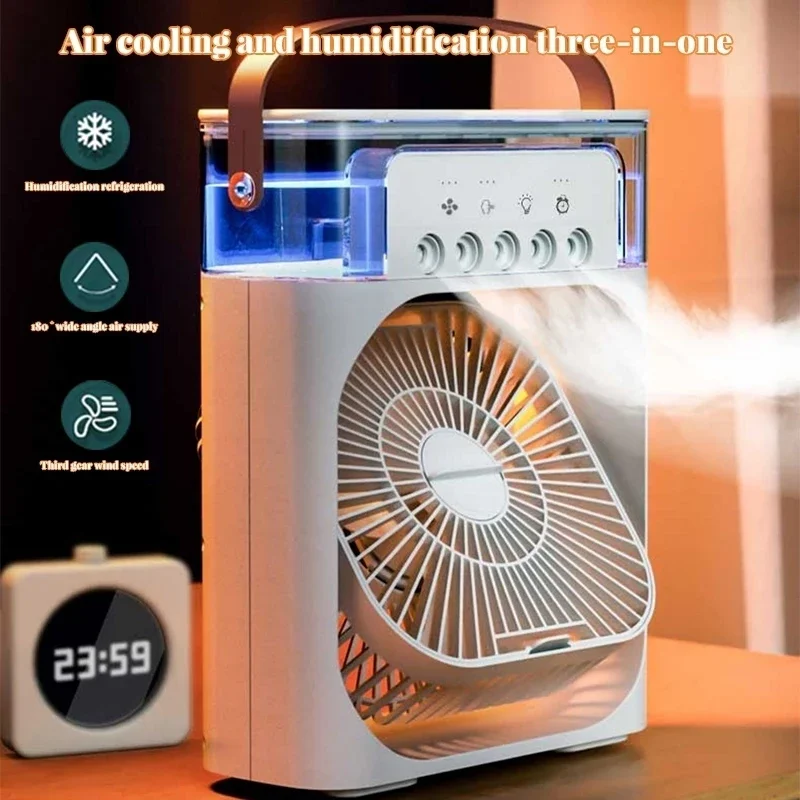 

3 In 1 Fan AIr Conditioner Household Small Air Cooler LED Night Light Portable Humidifier Air Adjustment Fan Office Home Fan New