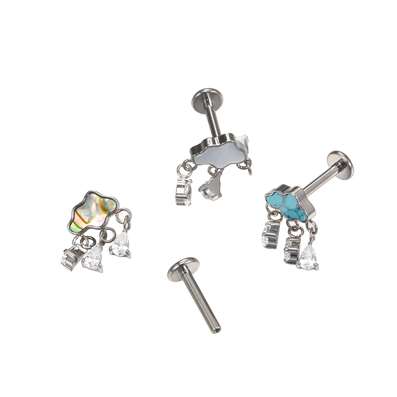 QM ASTM F136 Titanium Internal Thread Cloud Tops Dangle Labret Ring Ear Cartilage Helix Piercing Body Jewelry
