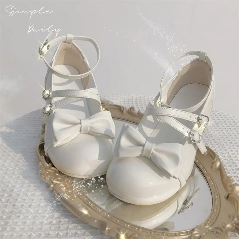 

Элегантные французские туфли на высоком каблуке 2025, женские туфли Мэри Джейн на массивном каблуке с круглой головкой, милые японские туфли Лолиты, студенческие кожаные туфли Jk Dress