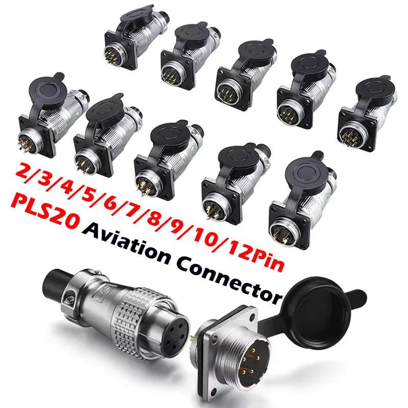 PLS20 WS20 TP20 Aviation Connector 20mm Opening Diameter 2-12 Pin Male Female Circular Plug Socket Metal Shell Waterproof IP67