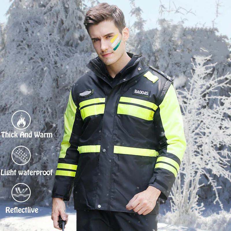 High Quality Mens Warm Coat Safety Reflective Thick Reflective Cotton Coat Windproof Outdoor Jacket