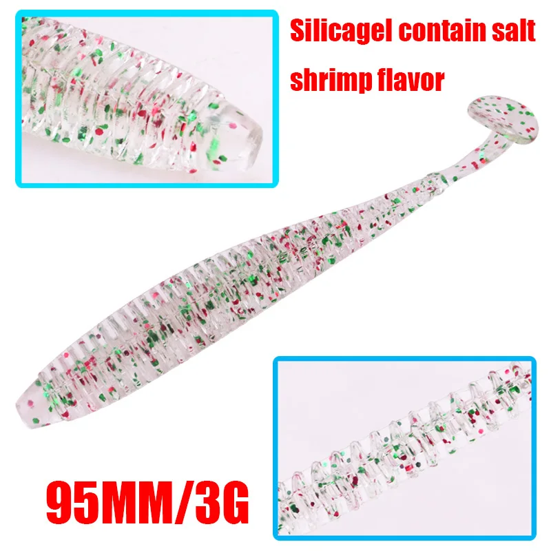 Isca macia do silicone para a pesca da carpa, isca artificial, odor do camarão, wobblers, 95mm, 3g, 10pcs