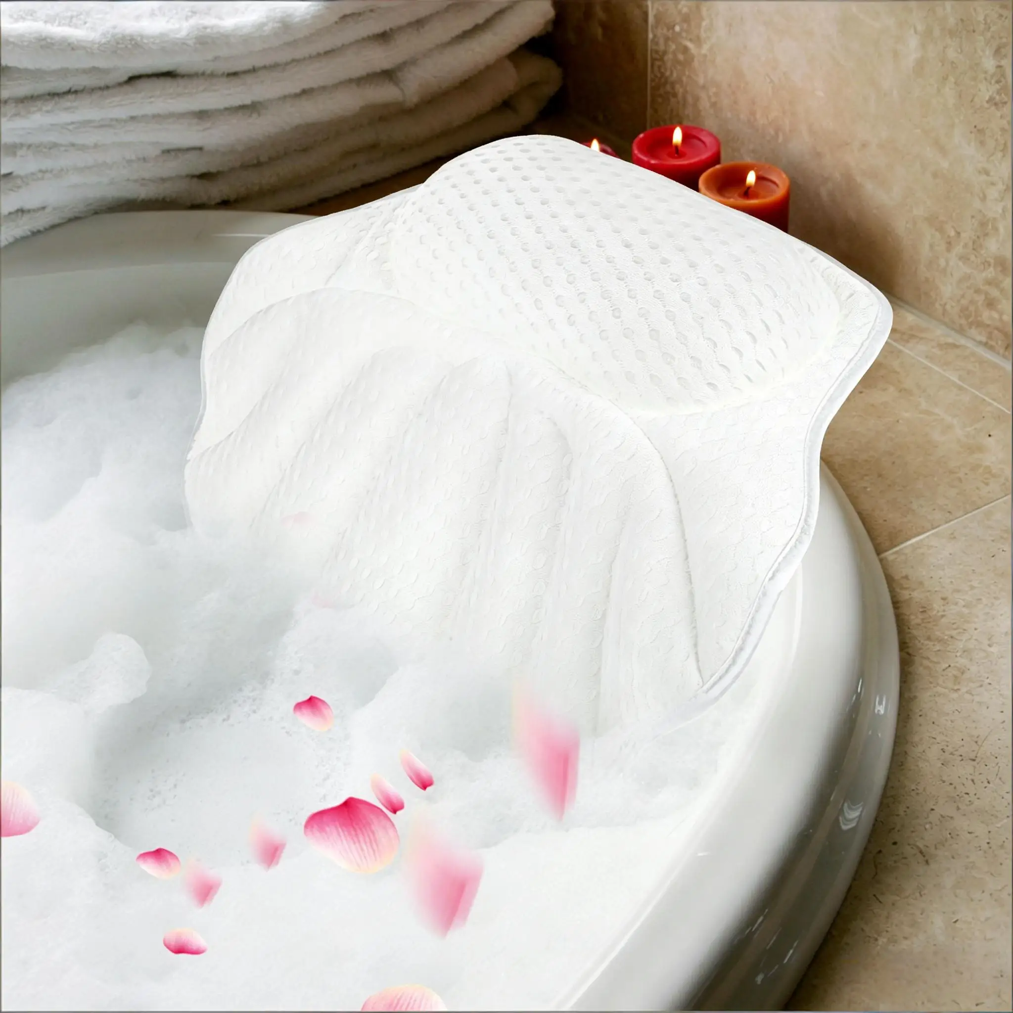 Bathtub Pillow for Tub Bath Pillow for Neck & Back Support with Anti-Slip Suction Cups 4D Mesh Soft Home Spa Bath Tub Pillow