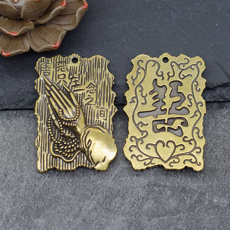 Brass Buddha Hand Good and Evil Listing Pure copper old vintage solid one thought between the key chain pendant manufacturers di