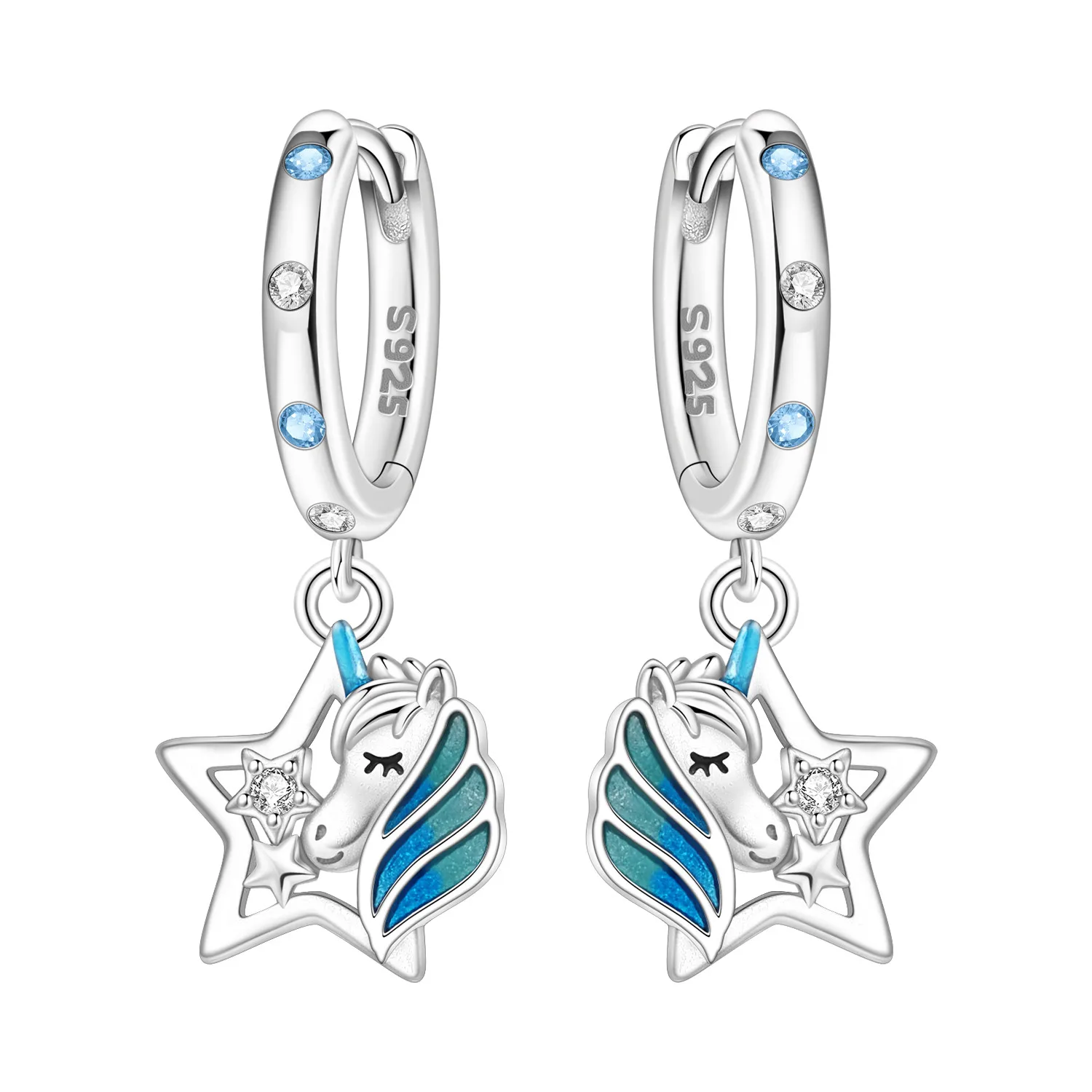 Orstarry 925 Sterling Silver Blue Unicorn Lucky Symbol Earrings Original Jewelry Drop Earrings Jewelry Party Anniversary Gifts