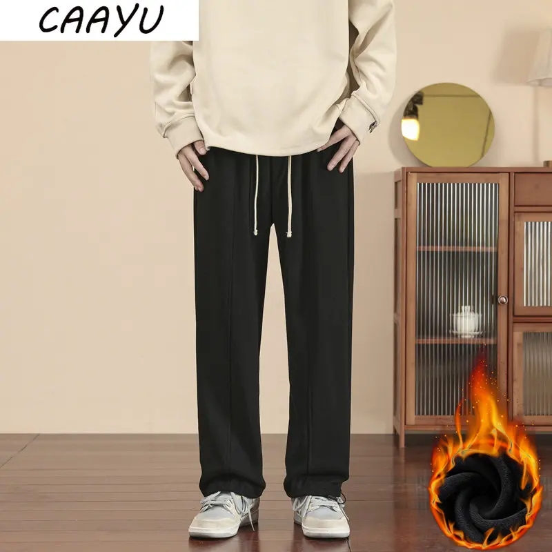 

CAAYU Autumn Winter Jogger Thickening Pants Men Drawstring Trousers Casual Comfortable Fleece Tracksuits Plus Size Gym Pants Men