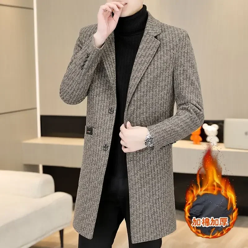 

High-quality Long Woolen Coats for Men Autumn Winter Thickened Warm Casual Business Trench Coat Social Streetwear Overcoat 2023