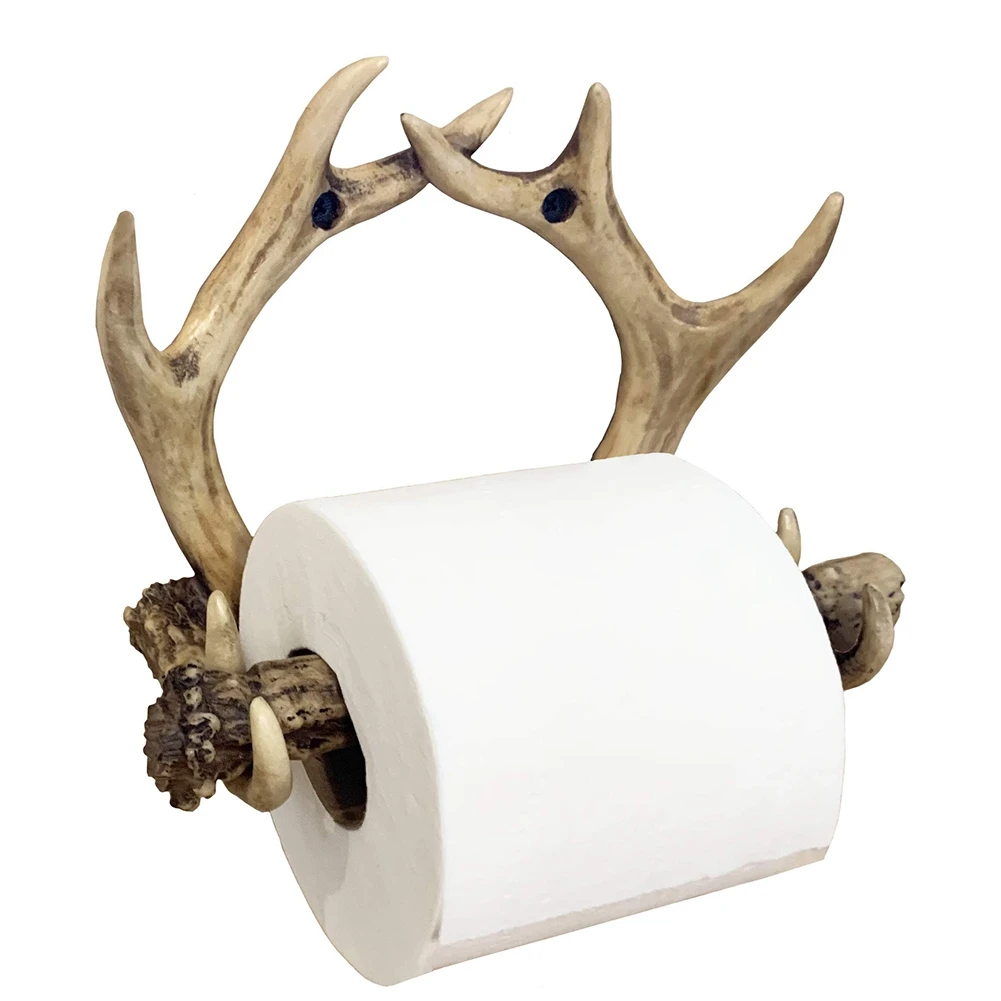 Rustic Deer Antler Wall Mounted Toilet Paper Holder American Country Resin Crafts Paper Towel Rack for Home Decorations