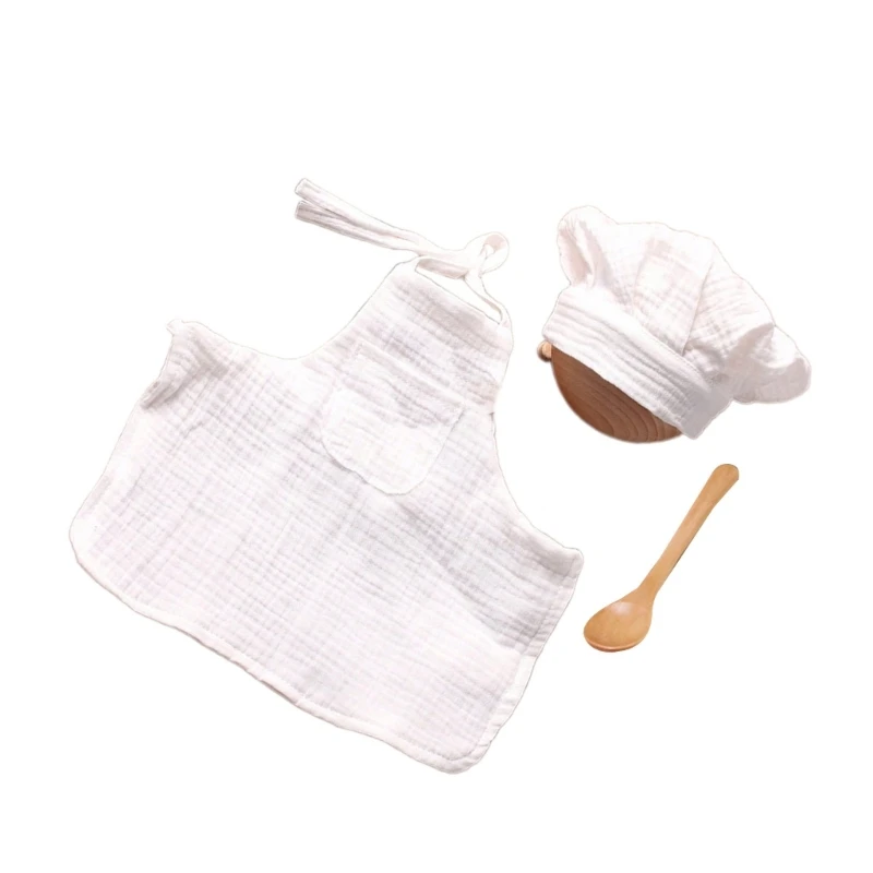 

N80C Newborn Chef Series Apron Photography Props Set Newborn Apron with Hat for Baby in Photoshoots & Special Occasions