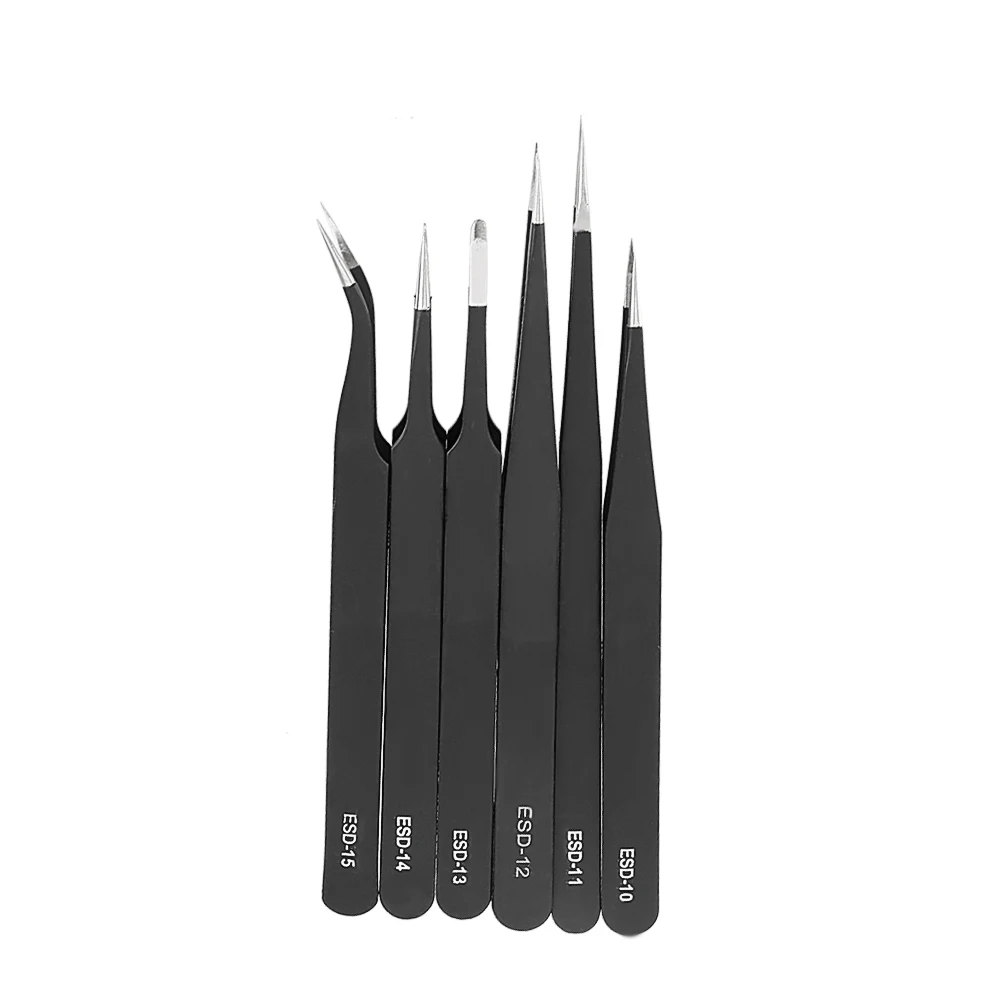 Precision 6 pz/set pinzette per riparazione industriale Set di pinzette per gioielli per orologi elettronica per telefoni cellulari antistatica